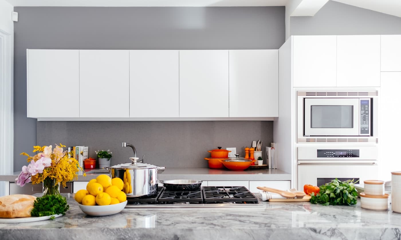 Spotless kitchen bench and splashback